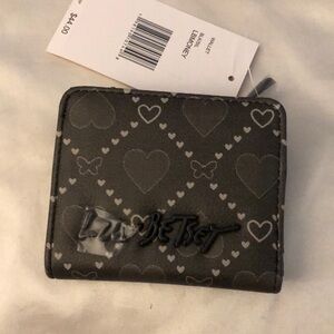 Betsey Johnson Luv Betsey Snap Card Wallet Black & Silver Heart & Butterflies